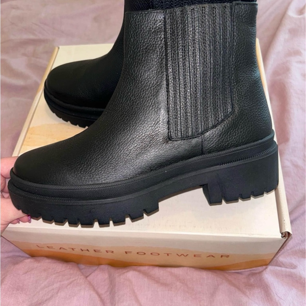 Chunky Black Leather Ankle Boots